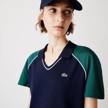 Lacoste SPORT Stretch Cotton Golf Polo Dress - Šaty Dámské Tmavě Blankyt Blankyt / Zelene / Bílé | C